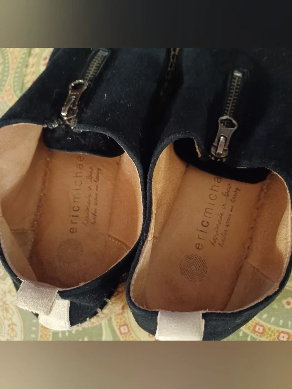 Eric Michael 38 7.5 7 1/2 black suede leather espadrilles loafers low heels shoe